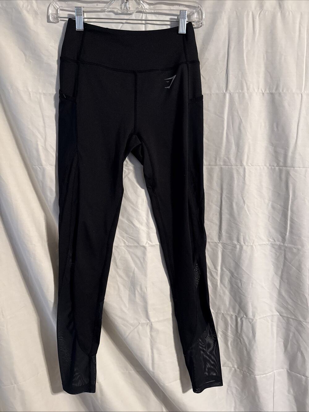 GymShark Dry Legging Womens Small Black Full Length Mid Rise SheerThigh Pockets